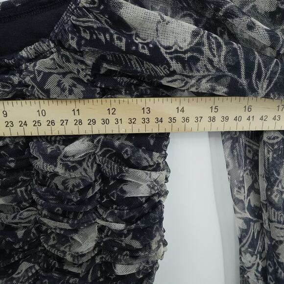 Free People Crop Top Blue Sheer Floral Puff Sleeve Cottagecore Boho Size Large - Picture 5 of 13